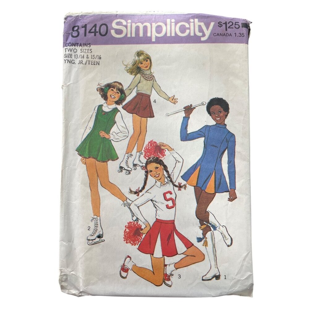 70s Simplicity 8140 Costume Pattern Size 13/14-15/16 Cheerleader & Skating CUT